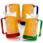 Granatan Beer Mugs with Gel Freezer 16 oz, Double Walled Beer Mugs with Handles, Color Handles Set Of 4