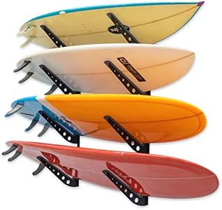 StoreYourBoard Adjustable Surfboard Storage Rack, 4 Board Wall Mount Display, Black