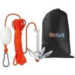 BeGrit Kayak Anchor 1.5 lb Small Boat Anchor Kit Folding Grapnel Anchor Carbon Steel for Canoe Jet Ski SUP & Paddle Board with 32.8 ft Anchor Tow Rope Carrying Bag(Silver)