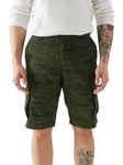 The Souled Store Green Camo Men Regular Fit Cotton Cargo Shorts SweatShorts Men's Sweat Shorts Athletic Lounge Gym Running Workout French Terry Cotton Drawstring Elastic Waist Casual Comfortable