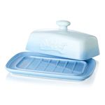 Large Porcelain Butter Dish with Lid, Candiicap Classic Color Changing Butter Keeper for Countertop, Large Butter Holder for Butter Storage, Dishwasher Safe (Sky Blue)