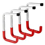 Sinoer Wall Ceiling Mounted Garage Storage Hooks, Heavy Duty Large Utility Hangers Organizer Metal Hook forGarden Tools, Ladders,Bikes,Chairs, Hose and Bulky Items(4Pack, Red)