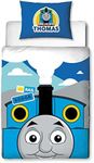 Character World Thomas & Friend Offical Childs Toddler Cot Bed Duvet Cover | Peekaboo Thomas The Tank Engine Reversible 2 Sided Bedding with Matching Pillowcase, Polycotton, Blue