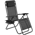 FDW Zero Gravity Chair,Zero Gravity Lounge Chair,1/2 Pack Folding Lawn Chair Adjustable Reclining Patio Chairs with Pillow and Side Table for Pool Yard with Cup Holder (1, Black)