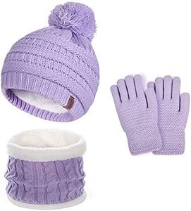 Kids Winter Beanie Hat Scarf Gloves Set with Fleece Lining for 1-5 Years Old Girls Boys, 6-10 Years Purple, Large