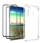 EasyLifeGo for HTC Desire 20 Pro Case with Tempered Glass (2 Pieces) Slim Shock Absorption TPU Soft Edge Bumper with Reinforced Corners Transparent Protective Cover