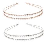 Sibba 2 Pack Double-layer Rhinestone Hair Hoop Headband Metal Hair band Shiny Crystal Headbands for Princess Wedding Bridal Headpieces(Gold+Silver)