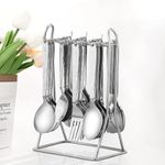 Hubow 25 Piece Butterfly Cutlery Set with Stand for Kitchen & Dining Table | 6 Tea Spoon, 6 Baby Spoon, 6 Fork Spoon, 6 Soup Spoon, 1 Stand | Mirrored Shiny Polished Stainless Steel Spoon