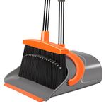 Broom and Dustpan Set, Broom and Dustpan Set for Home, Broom Dustpan Set, Broom and Dustpan Combo for Office, Long Handle Broom with Upright Standing Dustpan (Gray&Orange)