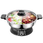YONGXIN Electric Hot Pot with Divider 304 Stainless Steel, 1500W Dual-Sided Shabu Hot Pot, 5 Liters (HS-160BU)