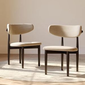 POVISON Modern Dining Chairs Set of 6, Armless Black Dining Chair with Sackcloth Cushions and Dark Walnut-Coloured Ash Wood, Pre-Assembled Design for Living Room, Cafe, Kitchen