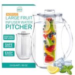 Large Fruit Infuser Water Pitcher (2.9 Quart / 93 Oz) – Shatterproof Acrylic Infusion Jug for Iced Tea, Juice, Beverages, Water, Lemon, Fruit & Herbs – BPA Free