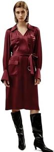 LilySilk Silk Charmeuse Trench Dress Jam Red Elegant Shirt Dresses for Women 100% Mulberry Silk Long Shirtdress Button Front Ladies X-Small