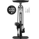 Hycline Bike Pump with Digital Gauge, Portable Floor Bicycle Tire Pump, High Pressure Air Pumps with Presta and Schrader Valve for Road Mountain Bike Tires, Balls, Balloons, Inflatables (Black)