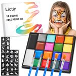 Lictin Water Based Face Paint - 18 Colors Face Painting Kit with Stencils and Brushes, Pride Day Makeup Kit for Adults, Professional Non Toxic Washable Rainbow Colors Face Body Paint