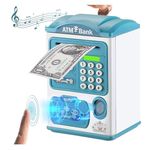 BAREPEPE Electric Atm Piggy Bank For Kids With Password Protection And Finger Sensor, Auto Roll Money Notes - Blue, Modern