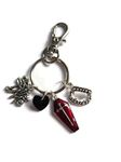 VAMPIRE themed silver alloy coffin fangs bite me charm bag clip keyring gift, Vampire book halloween love vampires birthday present favors