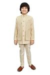 AHHAAAA Kids Indian Ethnic Velvet Waistcoat Silk Kurta Pyjama Set Bollywood Style Wedding Ethnic for Boys (Cream, 2-3 Years)