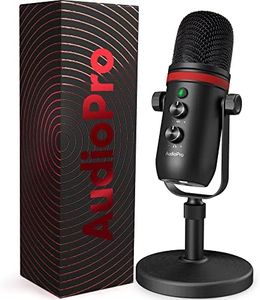 AUDIOPRO USB Microphone, Computer Condenser Gaming Mic for PC/Laptop/PS4/5, Headphone Output, Volume Control, USB Type C Plug and Play, LED Mute Button, for Streaming, Podcast, Studio Recording