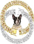 Cuban Link Dog Collar Set 18K Gold and Silver Plated Dog Chain Necklace - Matching Durable Stainless Steel Necklaces from Large to Small-10inch