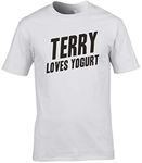 Hippowarehouse Terry Loves Yogurt (Printed Slanted) Unisex Short Sleeve t-Shirt (Specific Size Guide in Description) White