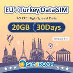 EU+Turkey SIM Card 30 Days | Data ONLY | 20GB of High-Speed 4G LTE Data | Europe Travel Sim Card | NO Registration, ID authentication Needed! |No Calls, NO SMS