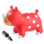 Inhahland Bouncy Animal Hopper, Inflatable Ride on Toy Gift for 18 Months 2 3 4 5 Years Old Kids Toddlers Girls Boys, Rhino - Red (Pump Included)