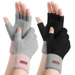 FCHUI Winter Fingerless Gloves - Women Warm Knit Half Fingers Mittens Thermal Fingerless Gloves Ladies Half Fingers for Running Sking (Black+Grey)