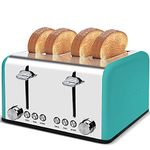 Toaster 4 Slice, CUSIMAX Stainless Steel Toaster, Bread Toasters 4 Extra Wide Slot with Bagel/Defrost/Cancle Function,6 Shade Settings with Removable Crumb Tray, Green