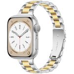 Vamyzji Metal Compatible with Apple Watch Strap 42mm(Series 10) 41mm 40mm 38mm for Women/Men, Stainless Steel Slim Metal Gold Apple Watch Strap for SE, iWatch Series 10 9 8 7 6 5 4 3 2 1(Silver/Gold)