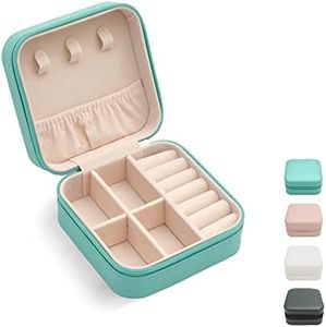 TRODANCE Mini Jewelry Travel Case,Small Travel Jewelry Organizer, Portable Jewelry Box Travel Mini Storage Organizer Portable Display Storage Box for Rings Earrings Necklaces (Blue)