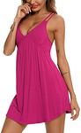 Senert Lingerie For Women Nightgowns Sexy Pajamas Sleepwear Chemises V-Neck Full Slip Babydoll Nightgown S-XXL, Rose Red, Small