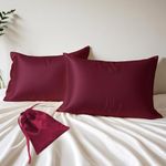 Layers Micro Satin Silk Pillow Cover Set & Drawstring Pouch (Pack of 2) | Durable Satin Pillow Cover with Envelope Closure | Luxury Satin Pillow Covers | Cozy Satin Silk Pillow Covers - 85TC, Red