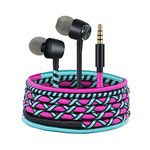 URIZONS Colorful Fun in-Ear Earbuds Headphones, with Microphone for iPhone MP3 Laptop Tablets Fabric Braided Earbuds for Students Back to School(7#)