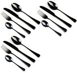 ANH MART Restaurant Home Hotel Matte Set, Satin Finish Stainless Steel Flatware Set, Tableware Cutlery Set Utensils for Kitchens [Dinner Fork-Tea Spoon-Salad Spoon-Knife] (Set of 12)