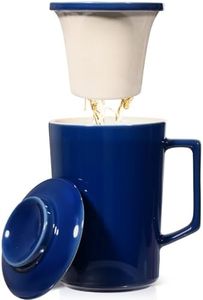 15 OZ Porcelain Tea Infuser Cup with Lid,Ceramic Tea Mug with All-Porcelain Strainer for Loose Leaf Teas,Microwave and Dishwasher Safe Tea Mug,Metal-Free,BPA-Free for Tea-Lover/Father's Day(Navy Blue)