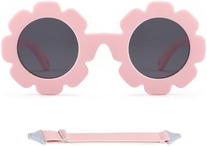 BABIEOJO Polarized Flower Sunglasses - Girls Cute Round Shades Toddler Sunglasses with Strap Age 0-3 (Pink)