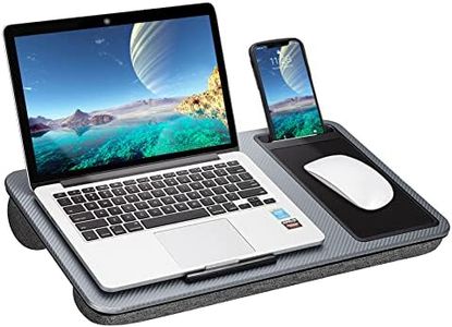 Lap Desk - Portable Laptop Desk with Cushion,Device Ledge, Mouse Pad and Phone Holder, Fits up to 15.6 inch Laptop Tablet Silver Carbon Laptop Stand for Writing Desk and Drawing