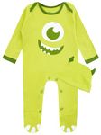 Disney Monsters Inc Baby Newborn Sleepsuit With Hat | Mike Wazowski Costume Baby Clothes | Monsters Inc Baby Grow Costume | Green 6-9 Months