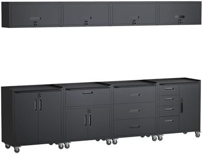 AQY Metal Garage Storage Cabinets System,8 Piece Black Workshop Steel Cabinet Set Included Lockable Garage Storage Cabinet with Drawers Shelves Rolling Chest and Wheels,Assembly Required
