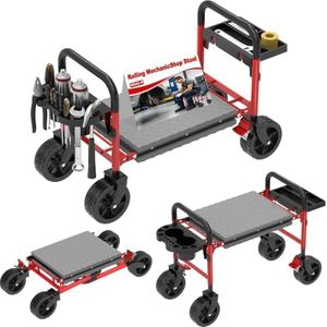 NIUXX Heavy Duty Mechanic Stool: 5" Wheels Roll Smoothly - Holds 400 Lbs