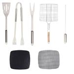 Amazon Brand - Umi Grill Master's Essentials Kit - Stainless Steel Skewer, Spatula, Tong, Small Grill Net, Grill Mesh, Grill Mat, Fork - Complete Set of 7 BBQ Tool for Grilling Enthusiasts