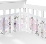 Sweet Jojo Designs + BreathableBaby Lavender Purple Boho Floral Girl Breathable Mesh Crib Liner Baby Infant Grey Bohemian Farmhouse Shabby Chic Rose Lily Watercolor Flower Elegant Gray