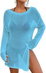 Bsubseach Crochet Beach Cover Ups for Swimwear Women Mesh Top Sheer Swimsuit Coverup Blue