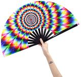 Amajiji Large Hand Folding Fans, 13 Inch Bamboo Rave Festival Folding Fan for Women and Men. Exquisite Design Hand Fan Rave Accessories for Decoration Gift Performance Party Dance (Dizziness)