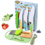 HOTUT 9 Pcs Kids Plastic Knives Set with Cutting Board & Paring Knife, Kids Knife Set for Chopping, Child Safety Kitchen Knives in 4 Sizes, Wooden Knife & Crinkle Cutter for Vegetables, Fruits, Salad