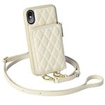 LAMEEKU iPhone Xs Max Wallet Case, iPhone Xs Max Card Holder Case Quilted Leather Wallet Case with Wrist Strap Zipper Purse Case Compatible with iPhone Xs Max 6.5"-Beige