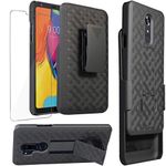 LG Stylo 5 Case Holster, LG Stylo5 Screen Protector Tempered Glass, Ailiber Rugged Fullbody Shockproof Armor / Belt Clip / Kickstand Holder 2in1 Slim Hard Protective Slide Cover for LGStylo 5 - Black