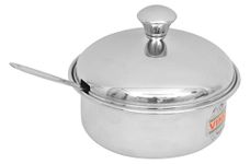 Vinod Stainless Steel Butter Pot with Lid and Spoon, 100 ml, Silver