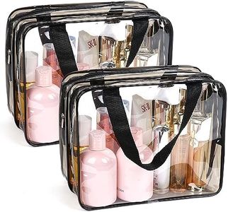 APREUTY Clear Makeup Bags Toiletry Bag, 2 pcs Large Clear Travel Bag for Toiletries, with 2 Compartments Zipper Closure Clear Travel Bags Airport Airline Compliant Bag for Portable Men Women (Black)